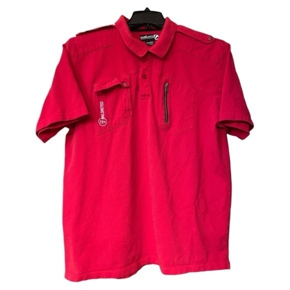 Ecko Unltd Vtg Polo Shirt‎ 72+ Red Logo Zip Pocket Cotton Mens XXL Streetwear